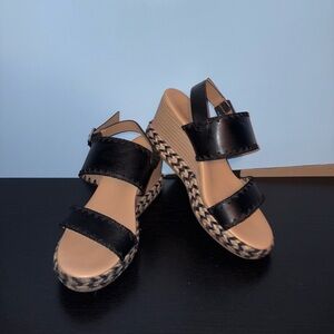 Black Wedge Sandals with Braided Platform